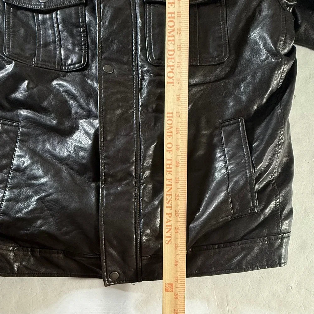 Levi Strauss Faux Leather Jacket Men Large Brown Sherpa Lined Field Coat RN54163 - Picture 8 of 8